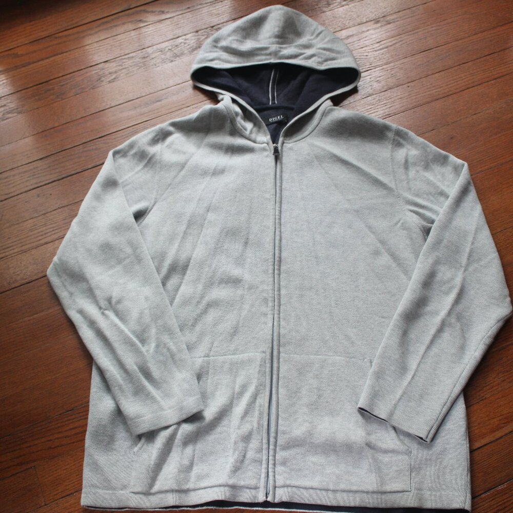 Digel Grey Front Zip Hooded Sweater- Large
